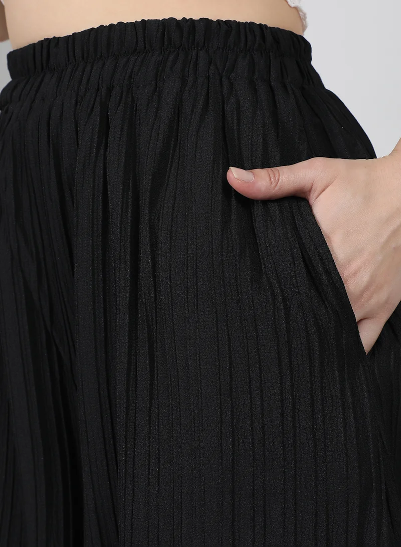 Pinacolada  Women's Midnight Black Striped Piping Flared Trousers For Casual Wear | High-Rise | Full Length | Pull On Closure | Pants Crafted With Comfort Fit For Everyday Wear for Women | Best Price UAE
